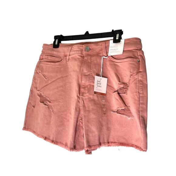 LC Lauren Conrad Womens Pink High Rise Distressed Cut Off Jean Shorts Sz 14 New - Picture 5 of 9